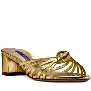 New Stuart Weitzman Gold Sydney Heel Sandal